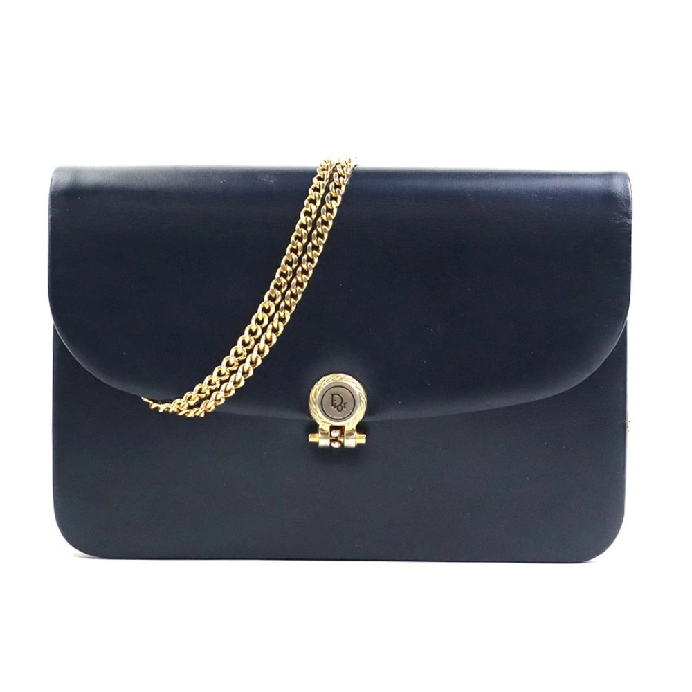 Christian Dior Vintage CD Medallion Chain Shoulder Bag Navy Blue